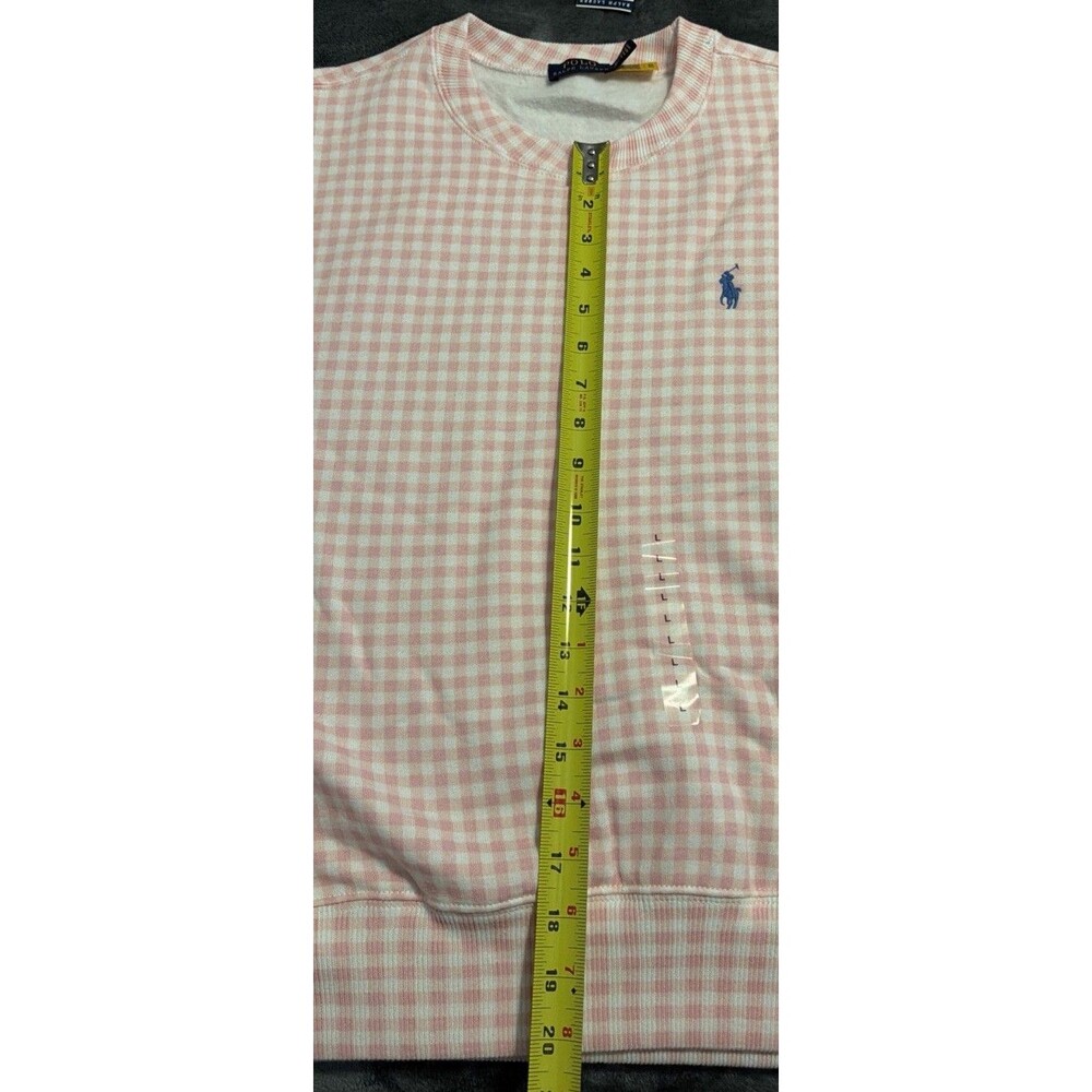 LARGE Polo Ralph Lauren Gingham Fleece Sweatshirt Pink White - Picture 11 of 13